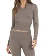 Vintage Havana Slim Fit Knit Quarter Zip In Olive Grey In Multi