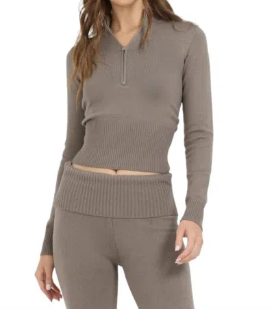 Vintage Havana Slim Fit Knit Quarter Zip In Olive Grey In Multi