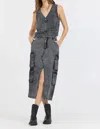 Vintage Havana Split Front Midi Denim Skirt In Washed Black In Animal Print