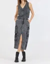 Vintage Havana Split Front Midi Denim Skirt In Washed Black In Black