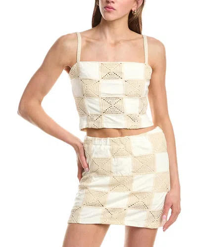 Vintage Havana Square Neck Crochet Patchwork Top In Neutral