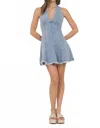 Vintage Havana Stretch Denim Halter Mini Dress In Medium Denim Blue In Blue