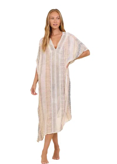 Vintage Havana Strip Kaftan Coverup In Neutral In White