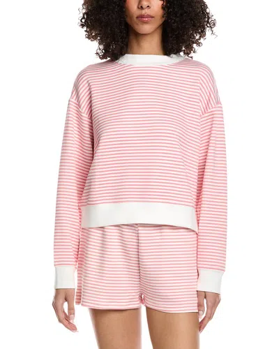 Vintage Havana Striped Cloud Fleece Mock Neck Top In Pink