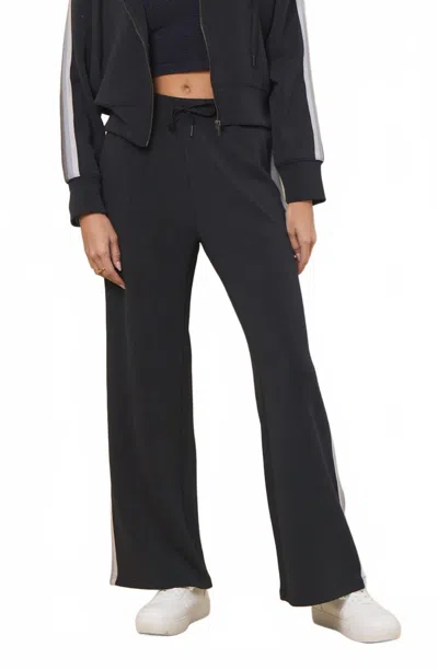 Vintage Havana Striped Cloud Fleece Wide Leg Pant In Black With Grey