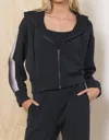 Vintage Havana Striped Cloud Fleece Zip Up Hoodie In Black With Grey In Black