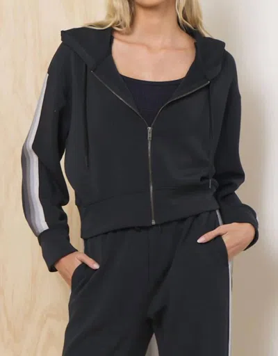 Vintage Havana Striped Cloud Fleece Zip Up Hoodie In Black With Grey