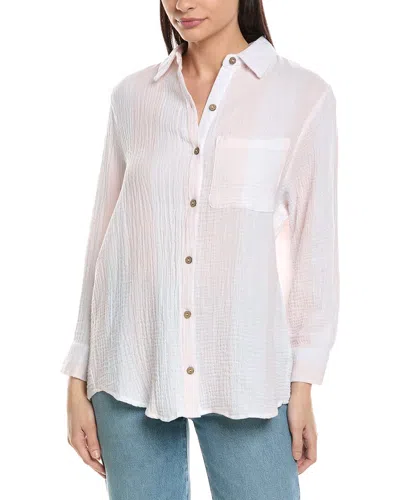 Vintage Havana Striped Gauze Button Down Shirt In White