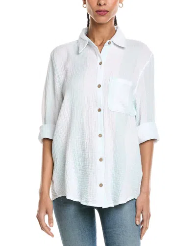 Vintage Havana Striped Gauze Button Down Shirt In White