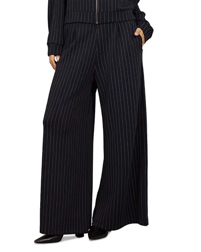 Vintage Havana Striped Pleated Front Wide Leg Pants In Black