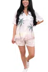 Vintage Havana Summer Paradise Satin Print Button Up In Cream/green In Multi