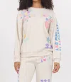 Vintage Havana Surf Wash Patches Crewneck In Heather Oatmeal Multi In White