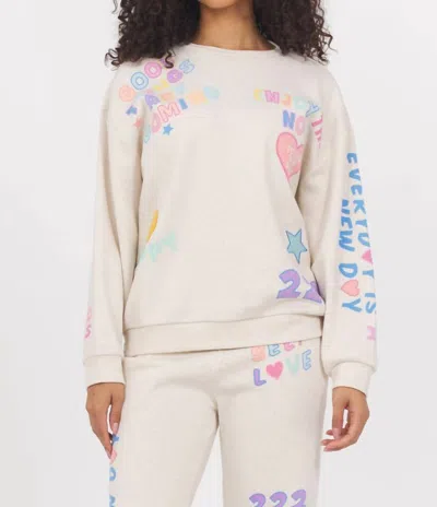 Vintage Havana Surf Wash Patches Crewneck In Heather Oatmeal Multi In White