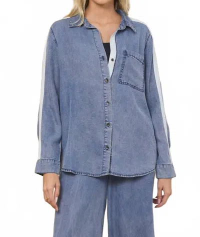 Vintage Havana Tencel Shirt With Contrast Taping In Washed Denim W/ Ivory In Blue
