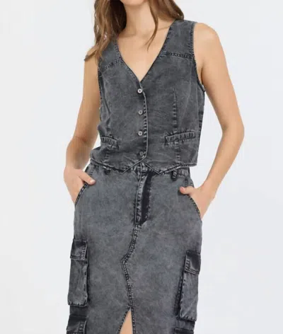 Vintage Havana Twill Button Front Vest In Washed Black In Gray