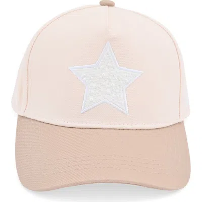 Vintage Havana Two Tone Faux Pearl Embroidered Star Patch Baseball Cap In Bone/ Khaki
