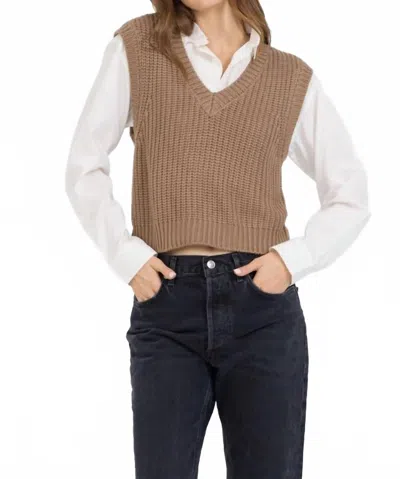 Vintage Havana Twofer Cropped Sweater Vest In Toffee In Brown