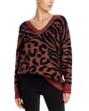 Vintage Havana V Neck Animal Print Jacquard Sweater In Brown