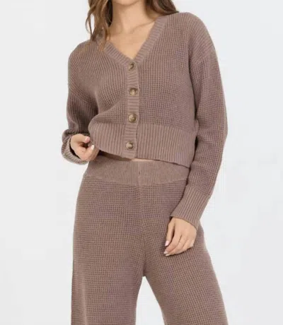 Vintage Havana Waffle Knit Cardigan In Heather Brown