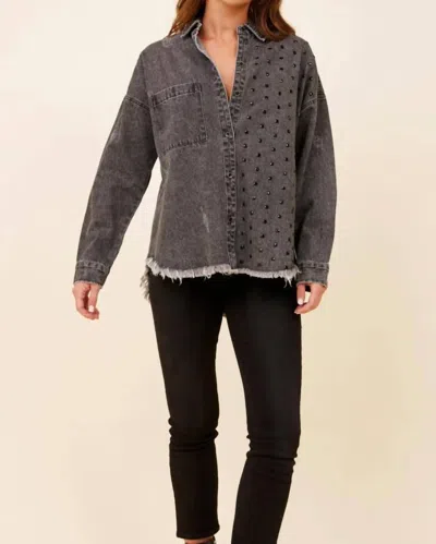 Vintage Havana Washed Rhinestone Shacket In Black