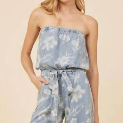 Vintage Havana Tropical Print Washed Jumpsuit In Blue