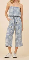 Vintage Havana Tropical Print Washed Jumpsuit In Blue In Blue