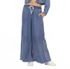 Vintage Havana Wide-leg Drawstring Pants In Washed Denim In Multi