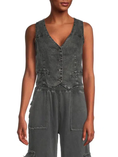 Vintage Havana Women's Chambray Crop Vest In Black