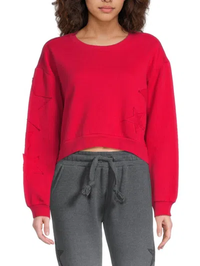 Vintage Havana Women's Fleece Crewneck Star Appliqué Sweatshirt In Red