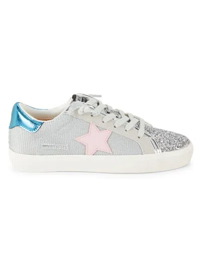 Vintage Havana Women's Glitter Mesh Star Sneakers In Silver