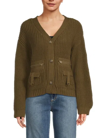 Vintage Havana Women's Knit Utility Cardigan In Deep Olive