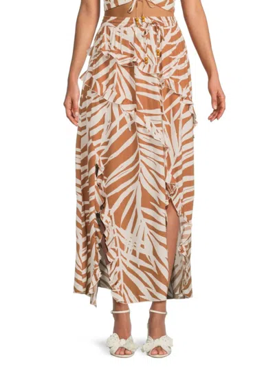 Vintage Havana Women's Printed Rayon Ruffle Maxi Skirt