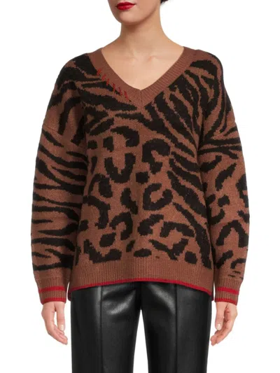 Vintage Havana Women's Rib-knit Animal-print Sweater In Brown