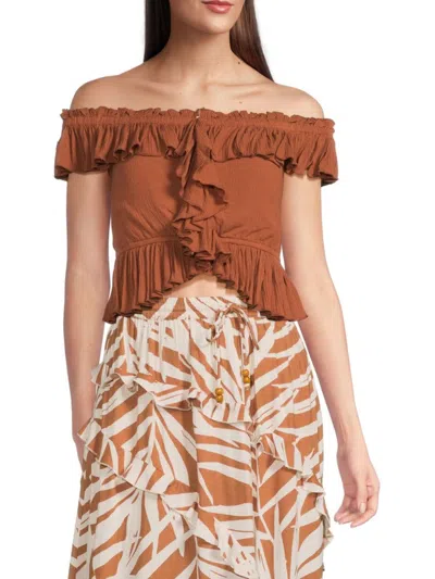 Vintage Havana Women's Ruffle Off-the-shoulder Top In Brown