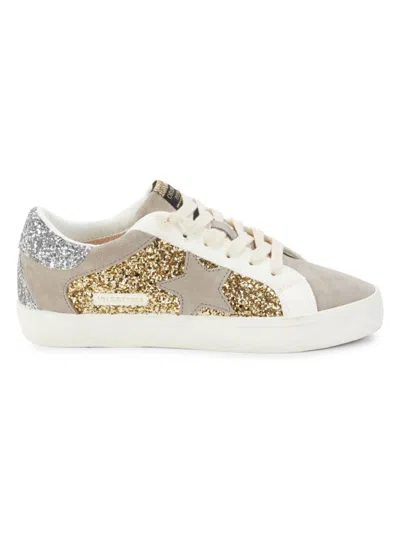 Vintage Havana Women's Star Studded Calf Hair Lined Leather Sneakers In Gold Silver