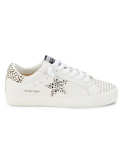 Vintage Havana Women's Star Studded Calf Hair Lined Leather Sneakers In White Multi