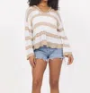 Vintage Havana Women's Stripe Hooded Sweater In Ivory Beige Stripes In White