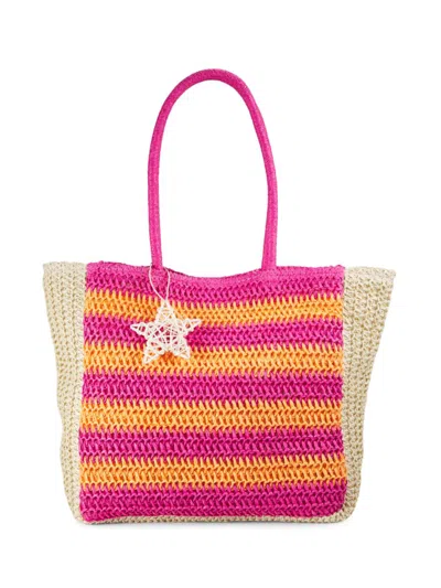 Vintage Havana Women's Striped Raffia Tote In Pink Peach