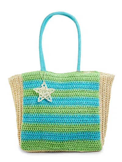 Vintage Havana Women's Striped Raffia Tote In Turquoise Multi