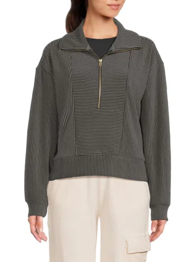 Vintage Havana Women's Textured Striped Half Zip Pullover In Grey