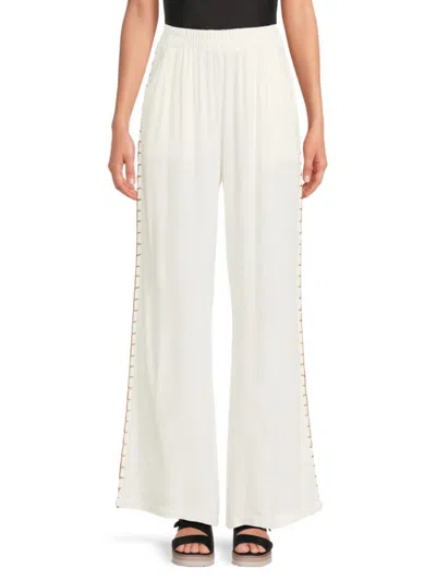 Vintage Havana Women's Whip-stitch Wide-leg Pants In White
