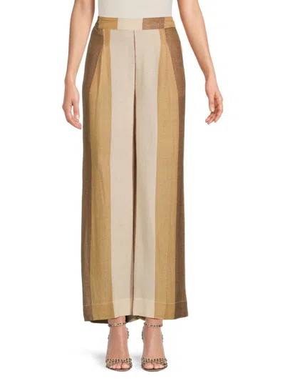 Vintage Havana Women's Woven Metallic Stripe Pants In Neutral