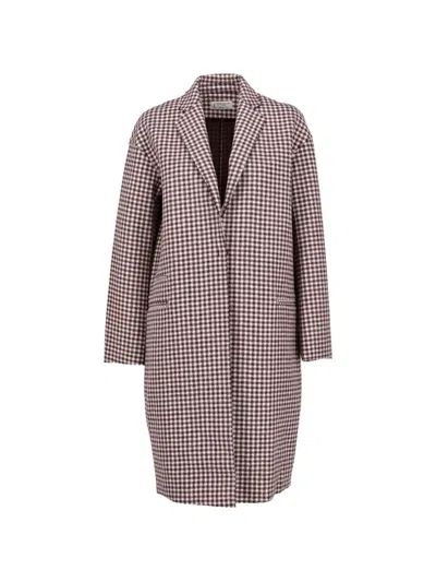 Pre-owned Vintage Houndstooth-pattern Single-breasted Coat In Brown
