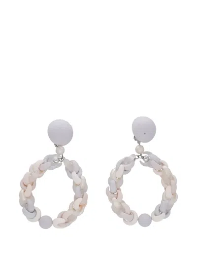 Pre-owned Vintage Interlocking-link Hoop Earrings In Neutral