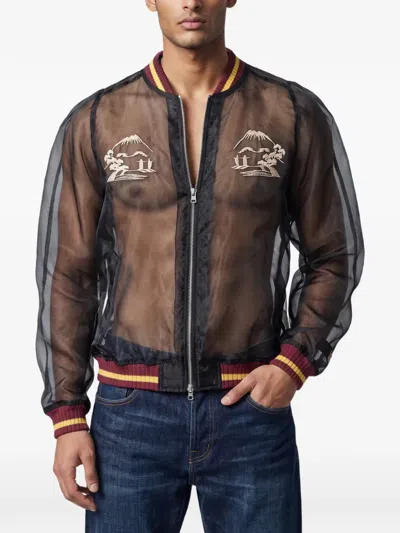 Pre-owned Vintage Japanese Embroidered Cotton Bomber Jacket In Black