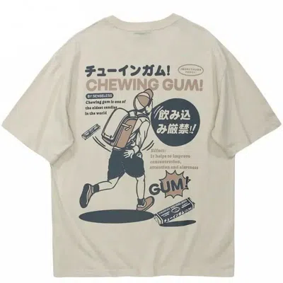 Pre-owned Vintage Japanese Style Beige Printed T-shirt Tee Short Sleeve