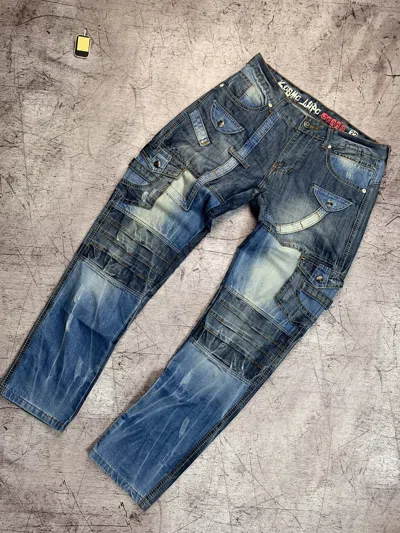 Jean K & M Kosmo Lupo Brodé - Taille 44 - Coupe Skinny - 100% Coton Délavé Clair - Vintage Très Bon état