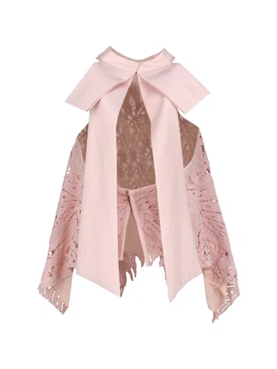 Pre-owned Vintage Lace-overlay Halterneck Top In Pink