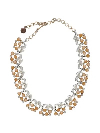 Pre-owned Vintage Leaf-motif Beaded Necklace In Silver