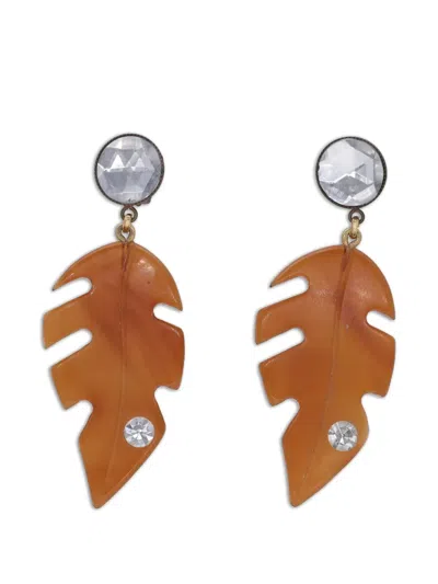 Pre-owned Vintage Leaf-pendant Clip-on Earrings In Brown